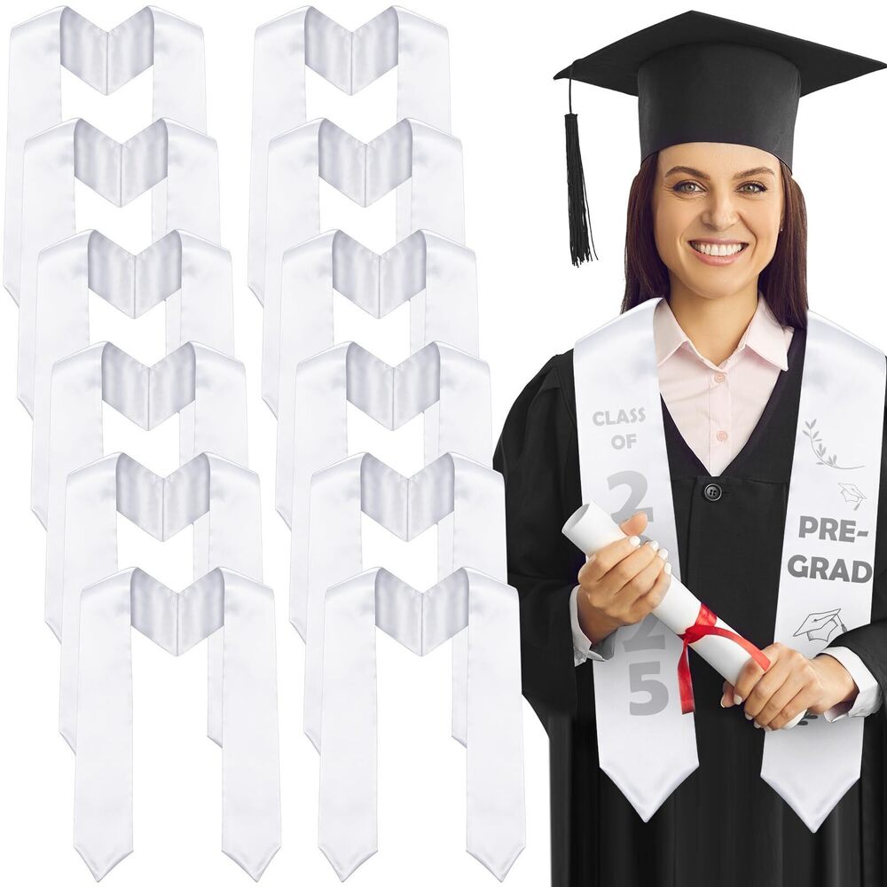 9249 12 Pcs Graduation Stole Class of 2025, 72” Unisex Adults White